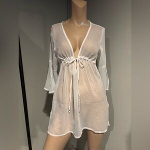 Sheer White Swim Cover-Up with Tie Front